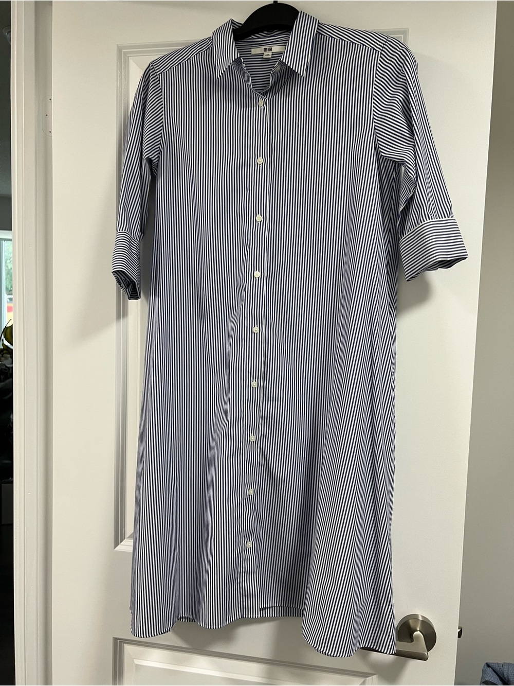 Uniqlo Blue and White Striped Midi Shirt Dress